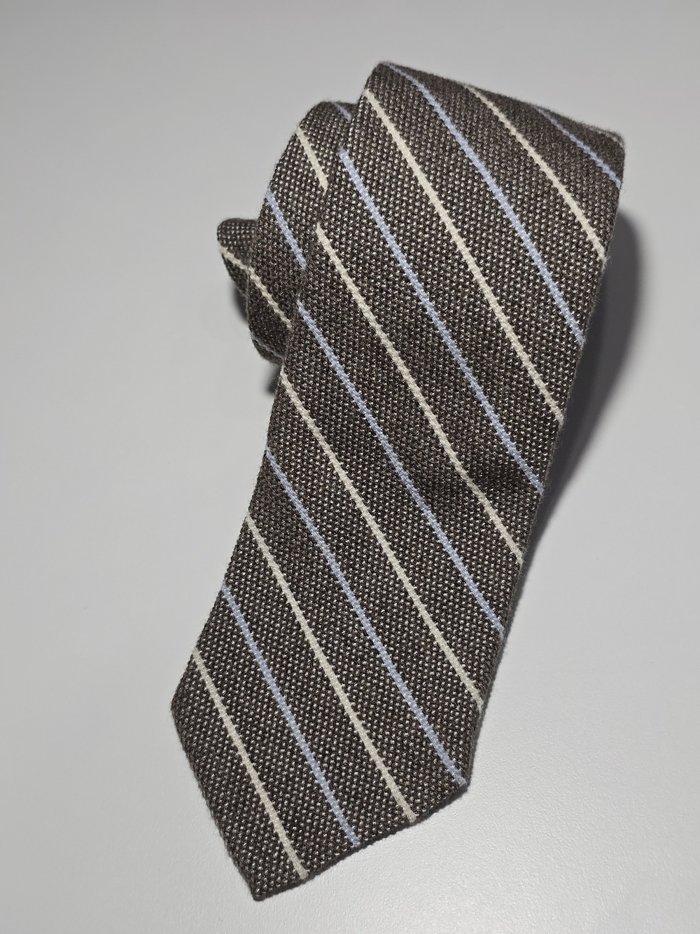 Brooks Brothers Cashmere Silk Tie Brown Gray Blue White Stripes Made in USA